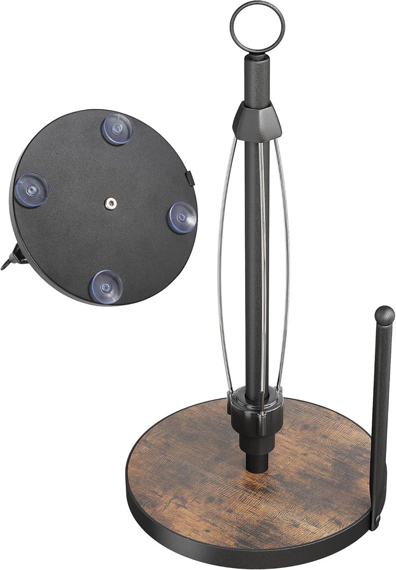 OROPY One-Hand Tear Paper Towel Holder Countertop, Farmhouse Wood Paper Towel Roll Holder with Ratchet Mechanism and Suction Cups fits Standard and Jumbo Size Paper Towels - Image 1